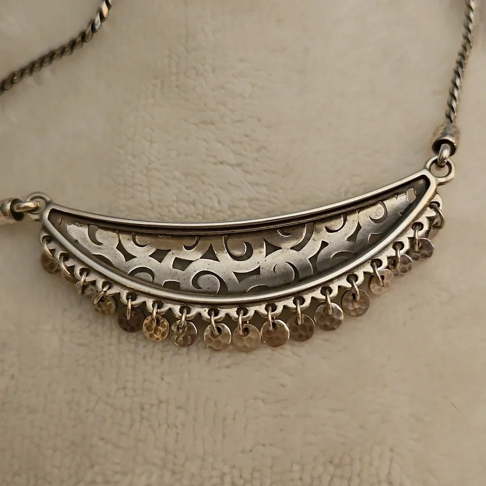 BRIGHTON Deco Dangle Ethnic Silver Plated Crescent Necklace